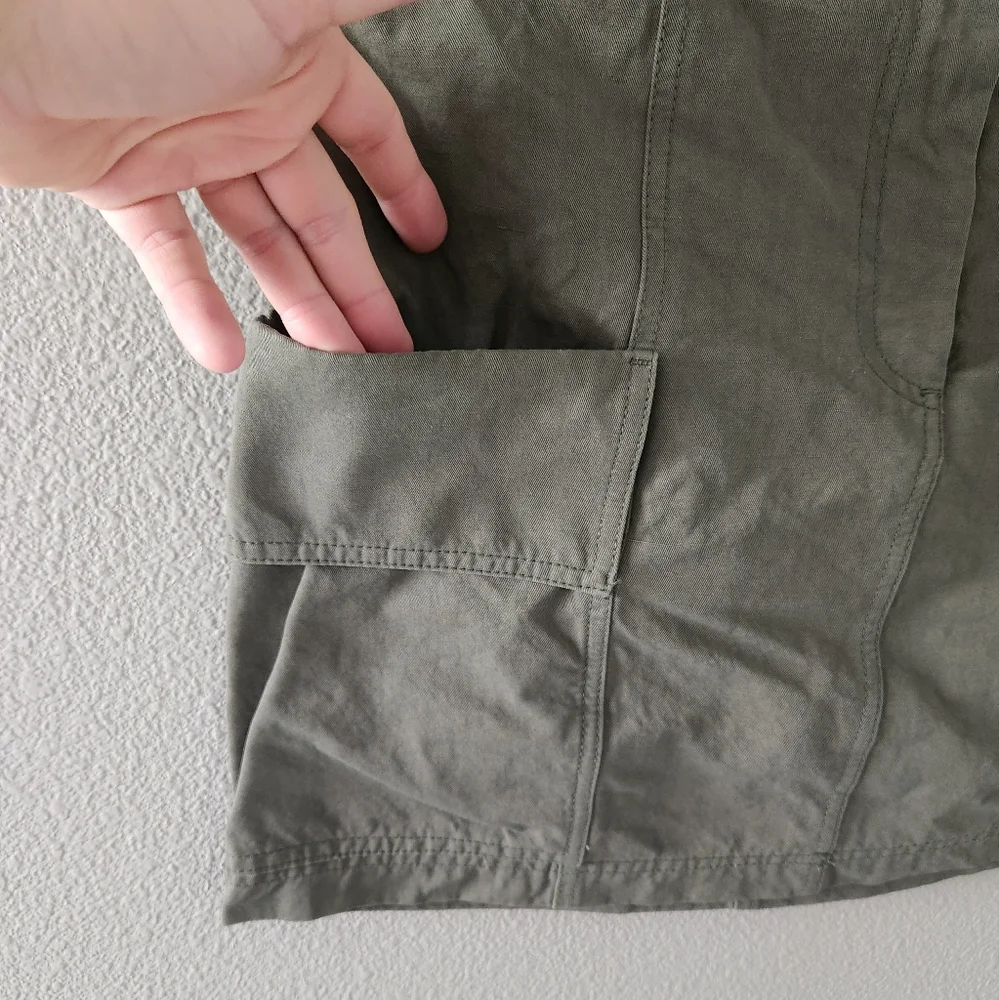 A.L.C. Kai Belted Cargo Mini Skirt Size 8 Army Olive Green Linen Cotton Revolve - Picture 4 of 11
